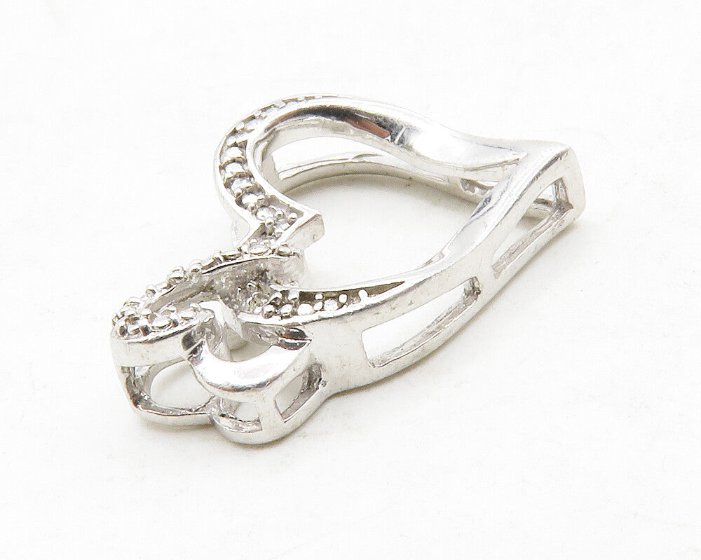 925 Sterling Silver  Genuine Diamonds Shiny Open Love Hearts Pendant  PT10556
