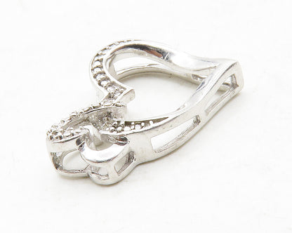 925 Sterling Silver  Genuine Diamonds Shiny Open Love Hearts Pendant  PT10556