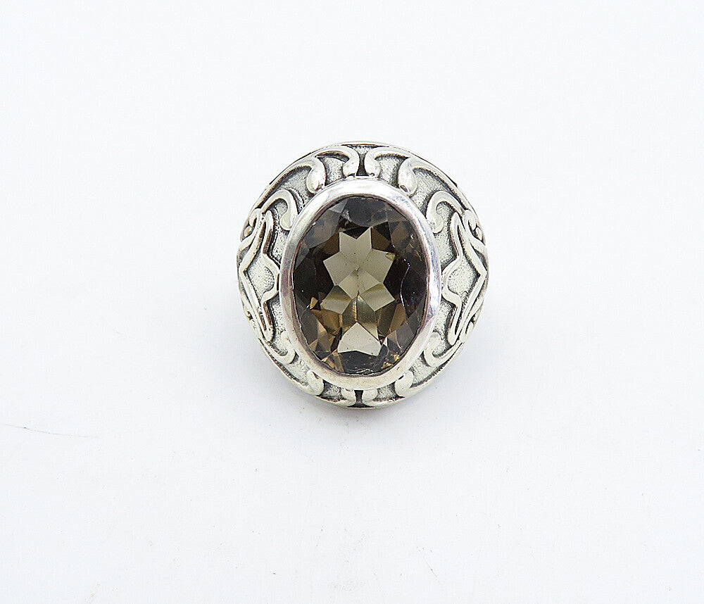 925 Sterling Silver Vintage Smoky Topaz Swirl Cocktail Ring Sz 7 RG4512