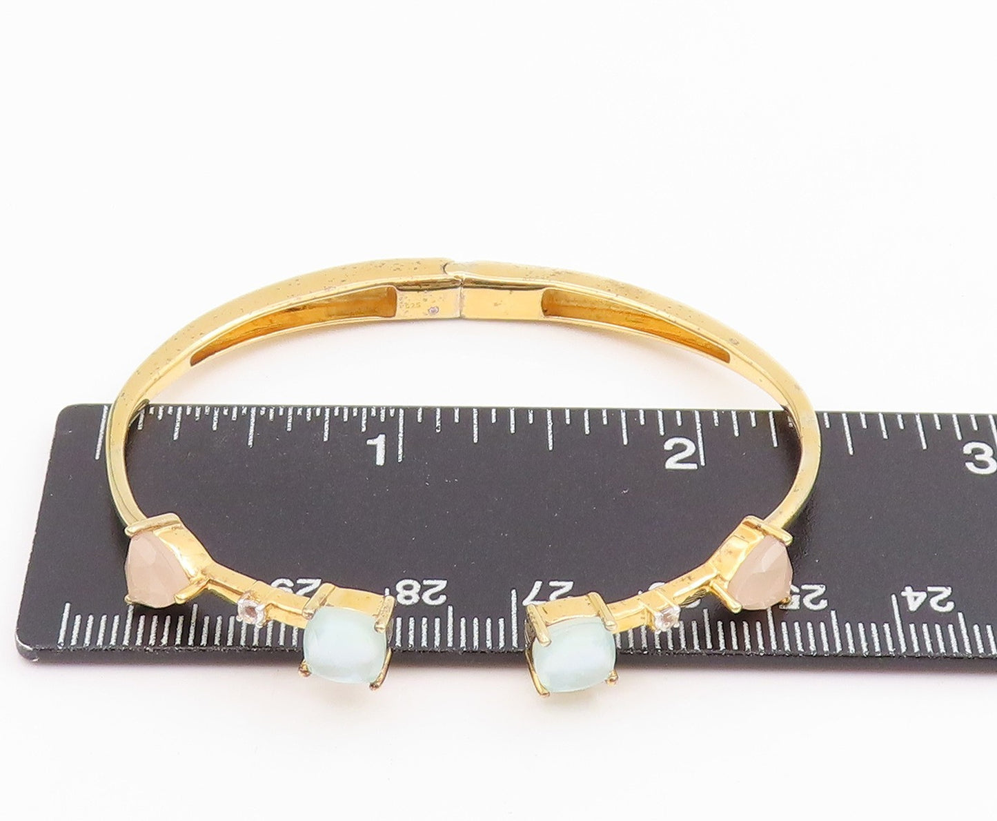 925 Sterling Silver Vintage Bracelet Gold Plated Quartz Elegant Cuff  BT11656
