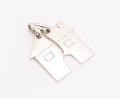 925 Sterling Silver Vintage Pendant Solid Carved House Splitting Line  PT22982
