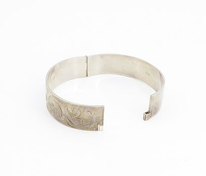 ENGLAND 925 Sterling Silver  Vintage Swirl Vine Etched Bangle Bracelet  BT3478