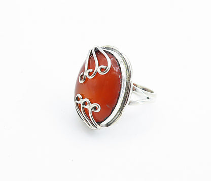 925 Sterling Silver  Cabochon Cut Carnelian Swirl Cocktail Ring Sz 7  RG7797
