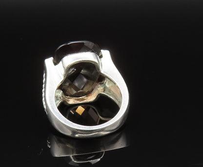 925 Silver  Vintage Two Tone Smoky Quartz Braided Shank Ring Sz 6  RG25629