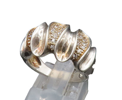 925 Sterling Silver  Vintage Topaz Concave Swirl Pattern Ring Sz 7  RG25228