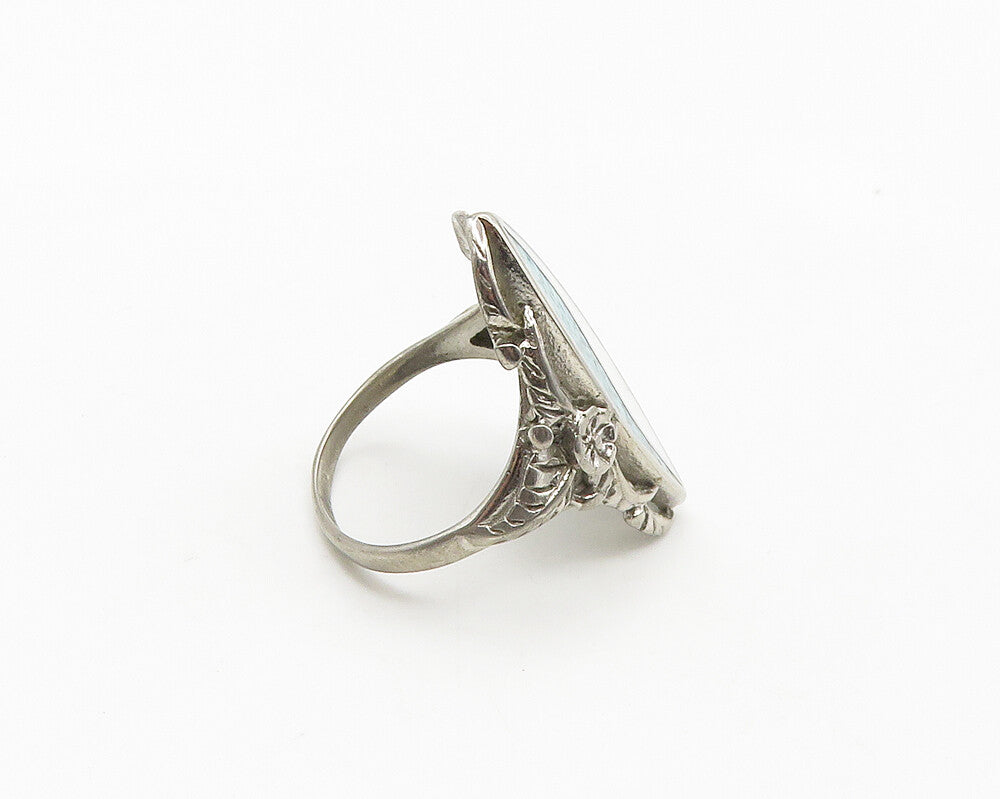 SOUTHWESTERN 925 Silver Vintage Mother Of Pearl Cocktail Ring Sz 8.5 RG18163