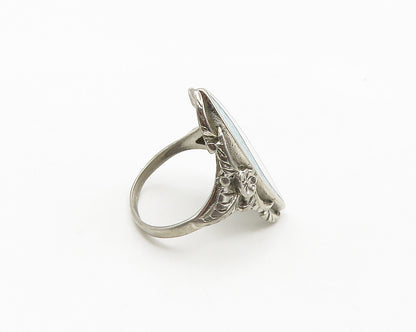 SOUTHWESTERN 925 Silver Vintage Mother Of Pearl Cocktail Ring Sz 8.5 RG18163