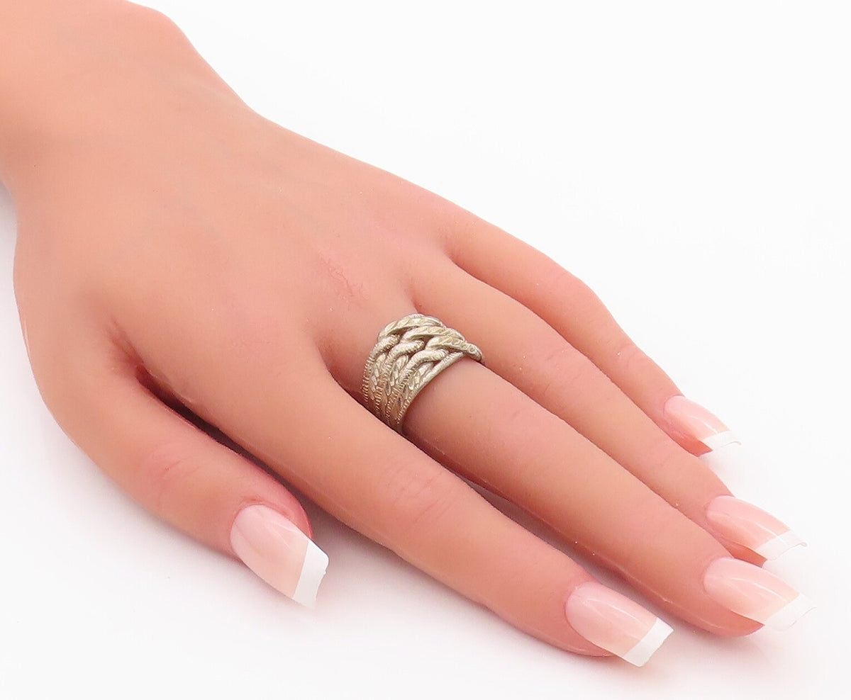 925 Sterling Silver Vintage Ring Solid Twisted Rope Knot Carved  Sz 7  RG28261