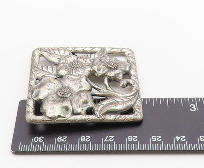 925 Sterling Silver  Vintage Dark Tone Flowers Etched Detail Brooch Pin BP5633