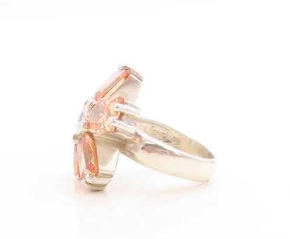 925 Sterling Silver Vintage Ring Designer Cut Citrine & CZ Flower  Sz 7  RG31535