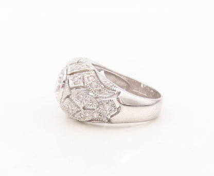 925 Sterling Silver Vintage Ring Designer Carved CZ Inlay Dome  Sz 7  RG30442