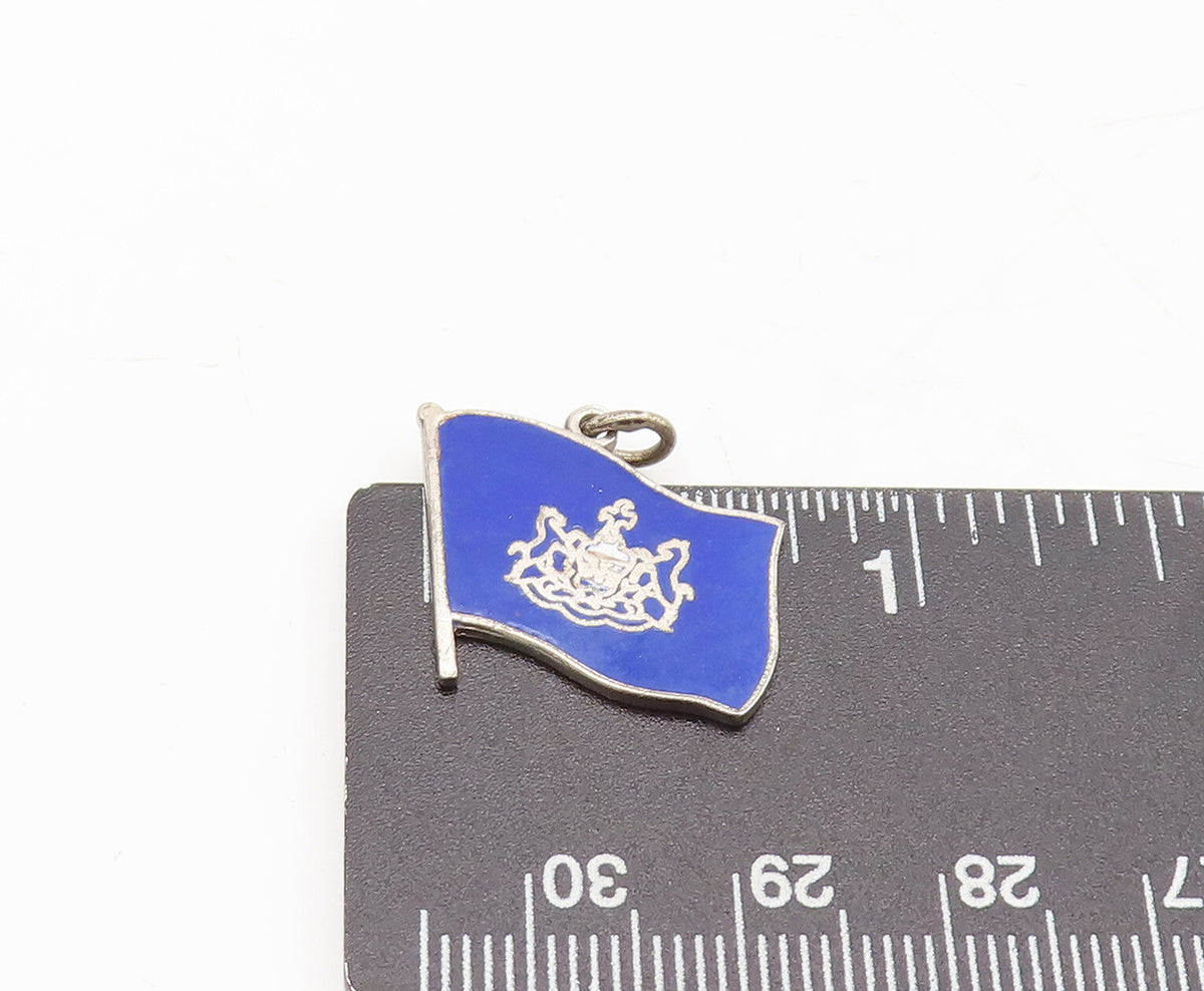925 Sterling Silver Vintage Pendant Enameled Pennsylvania Flag Charm PT22456