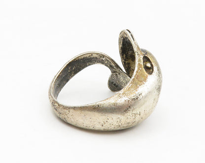 925 Sterling Silver  Vintage Dark Tone Dolphin Motif Band Ring Sz 5  RG13986