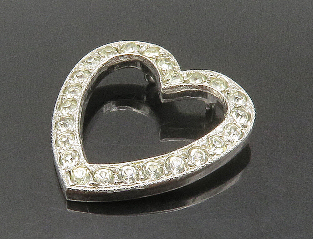 925 Sterling Silver  Vintage Cubic Zirconia Open Love Heart Pendant  PT13264