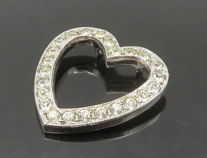 925 Sterling Silver  Vintage Cubic Zirconia Open Love Heart Pendant  PT13264