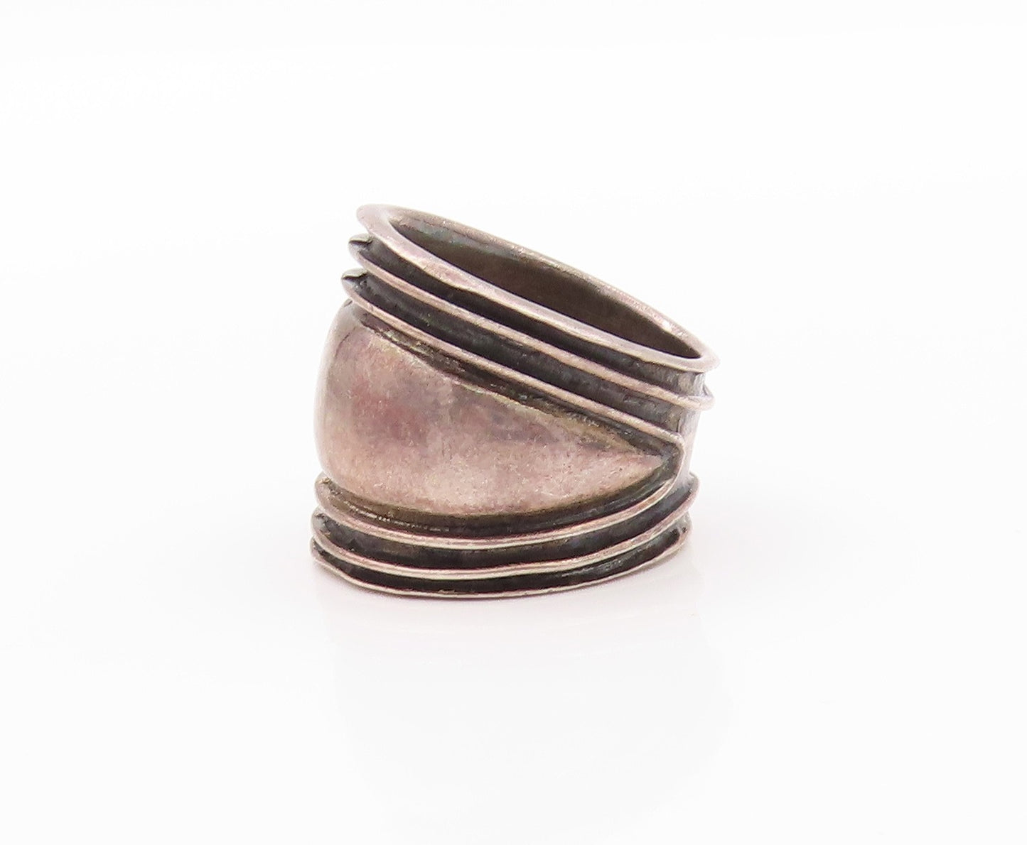 925 Sterling Silver Vintage Ring Dark Tone minimalist Carved  Sz 7 RG32355