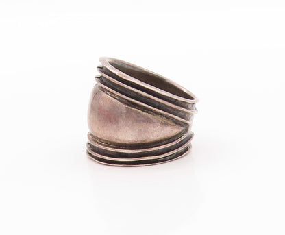 925 Sterling Silver Vintage Ring Dark Tone minimalist Carved  Sz 7 RG32355