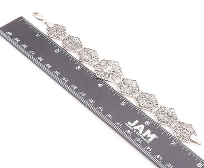 925 Sterling Silver Vintage Bracelet Designer Floral Open Work Band  BT11121