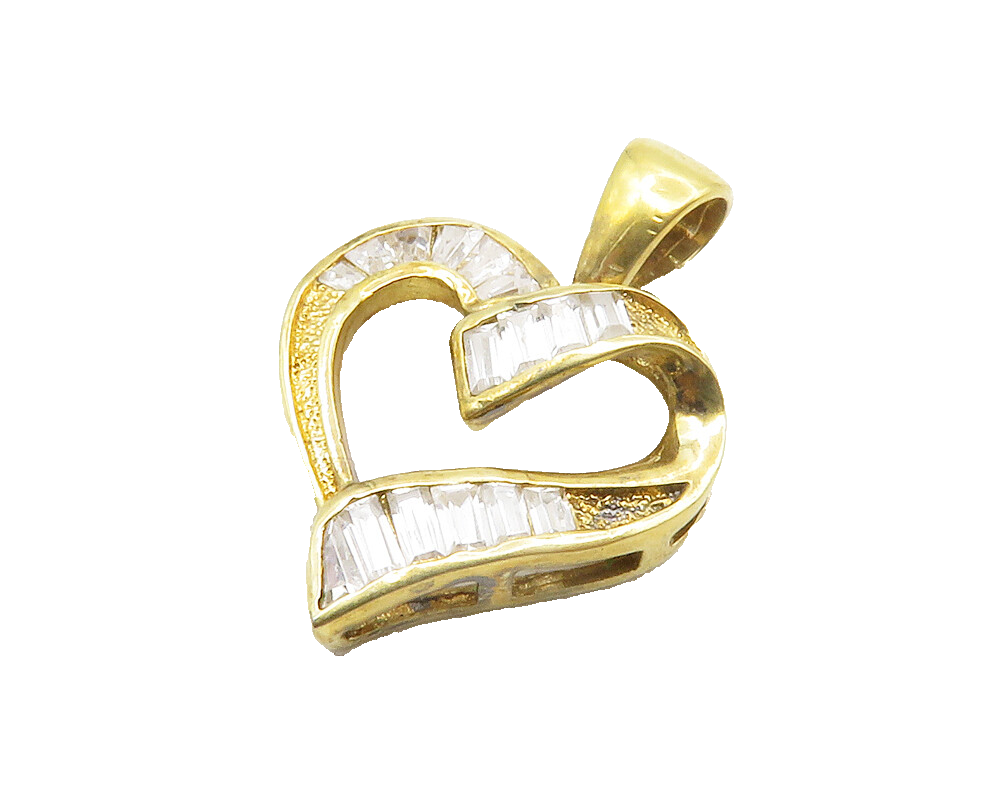 925 Sterling Silver  Cubic Zirconia Gold Plated Love Heart Pendant  PT10554