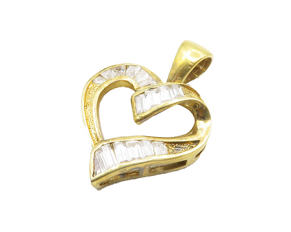 925 Sterling Silver  Cubic Zirconia Gold Plated Love Heart Pendant  PT10554