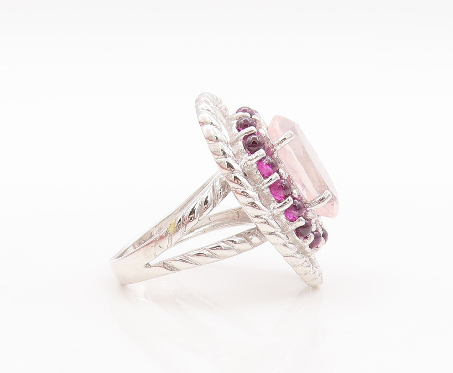 925 Sterling Silver Vintage Ring Designer Cabochon Pink Gemstones  Sz 7  RG29467