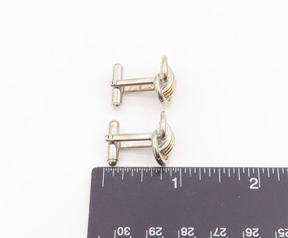 925 Sterling Silver Vintage Cuff Links Chunky Two Tone Interlocking Knot TR4054