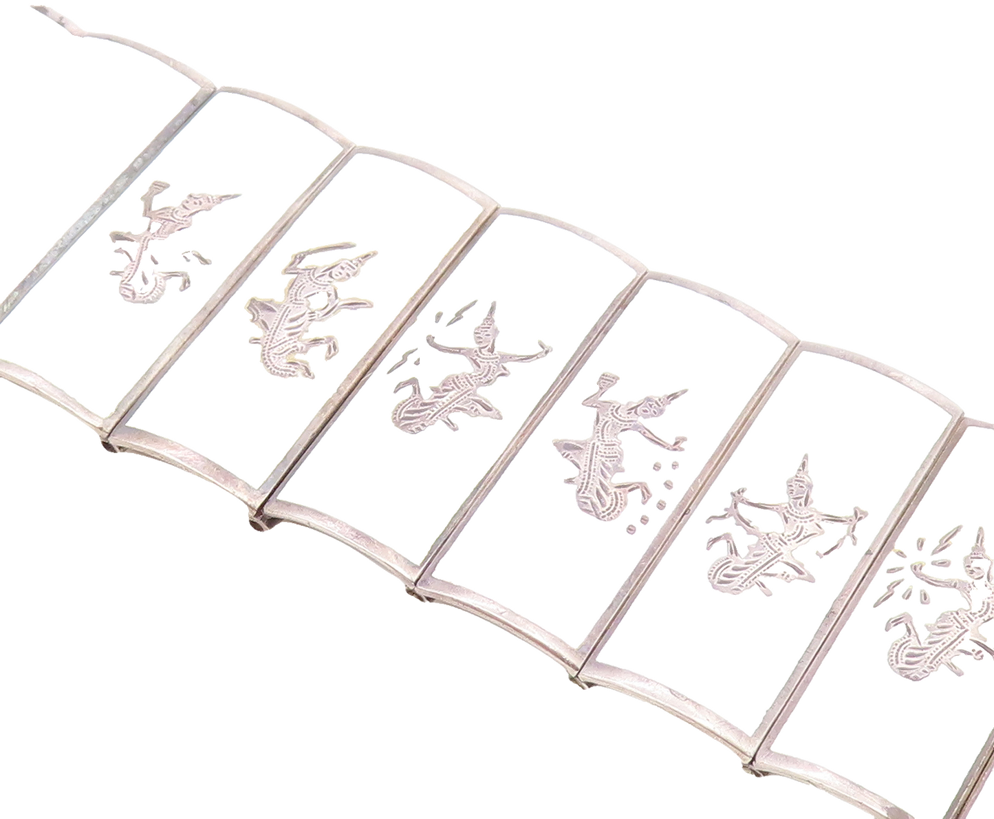 SIAM 925 Sterling Silver  Vintage Enamel Dancer Panel Chain Bracelet  BT2825