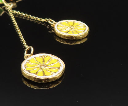925 Sterling Silver Vintage Enamel Leaf & Lemon Slices Dangle Earrings EG11916