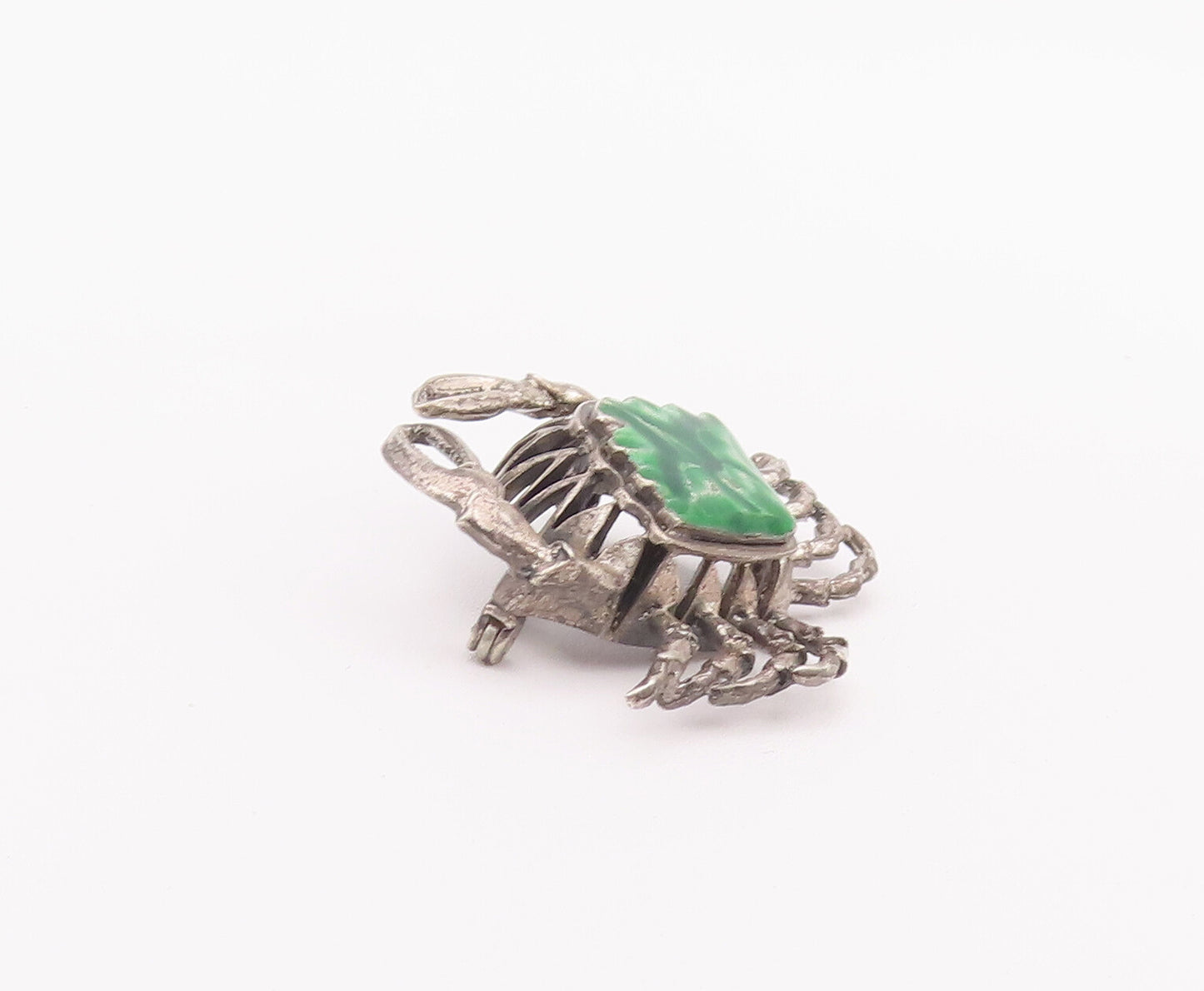 925 Sterling Silver Vintage Brooch Pin Solid Carved Green Enameled Crab  BP10781
