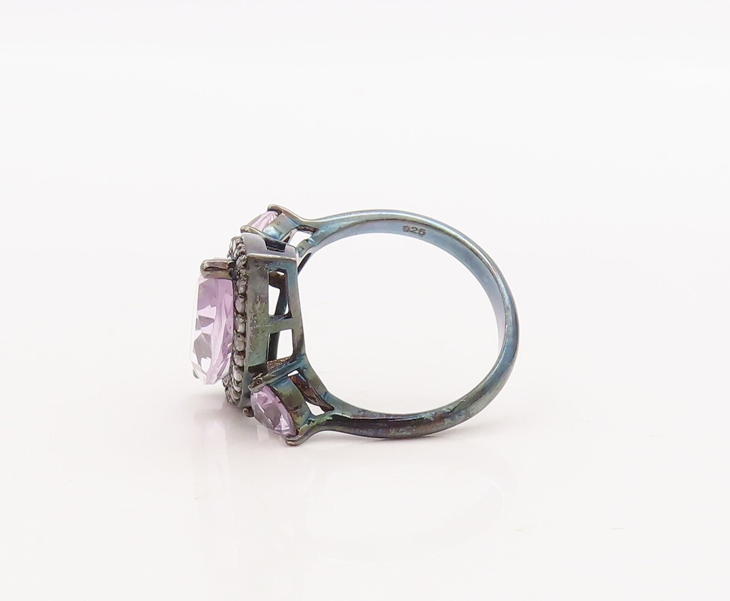 925 Sterling Silver Vintage Ring Marquise Amethyst Halo Diamonds  Sz 8  RG29816