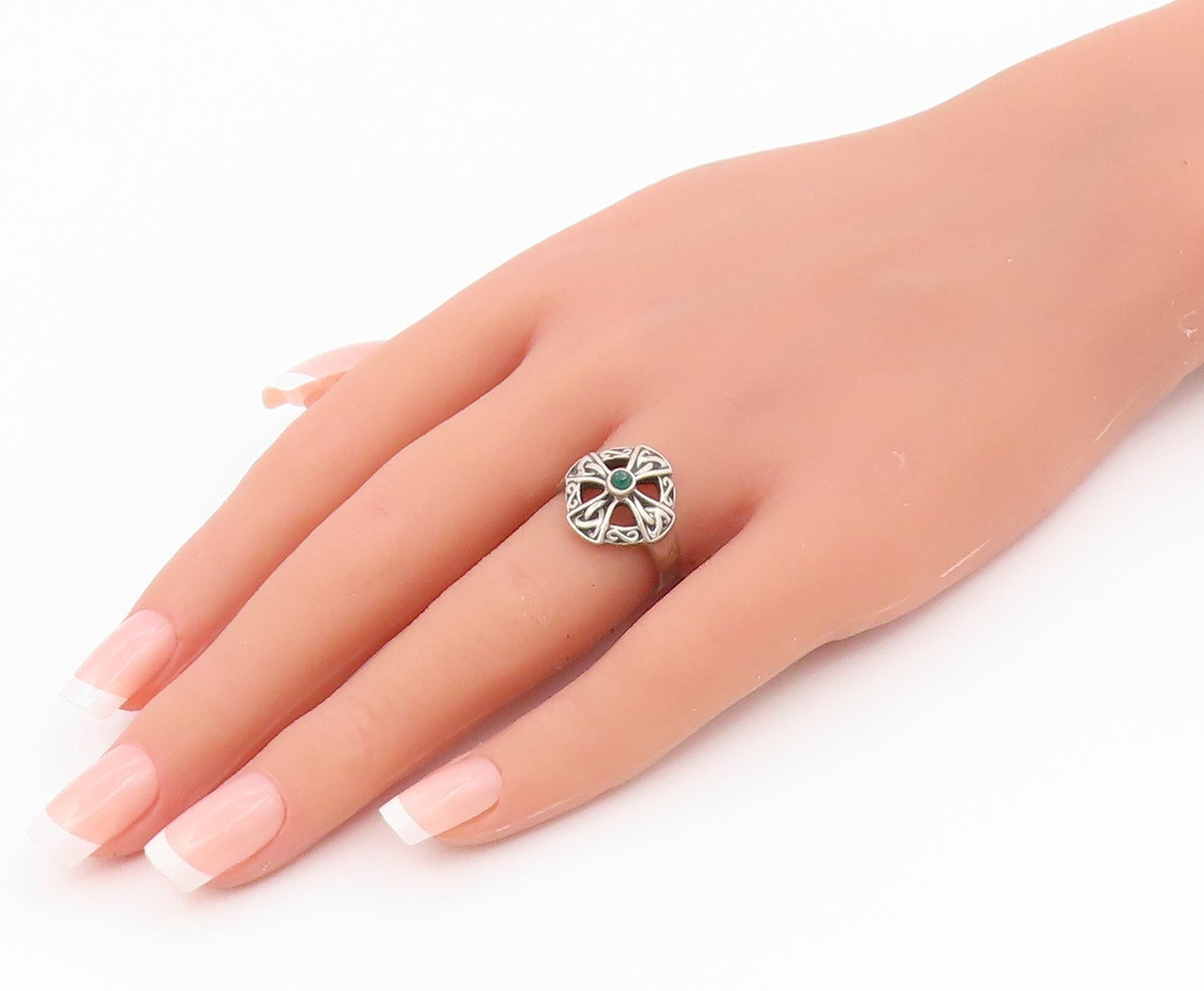 925 Sterling Silver Vintage Ring Emerald Holy Celtic Cross Band  Sz 6  RG36542