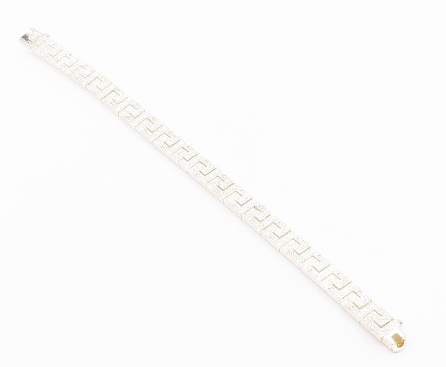 925 Sterling Silver  Vintage Shiny Greek Key Hinge Chain Bracelet  BT8375