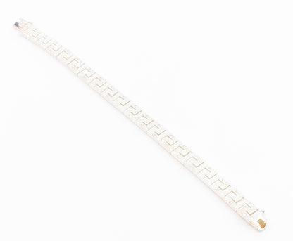 925 Sterling Silver  Vintage Shiny Greek Key Hinge Chain Bracelet  BT8375