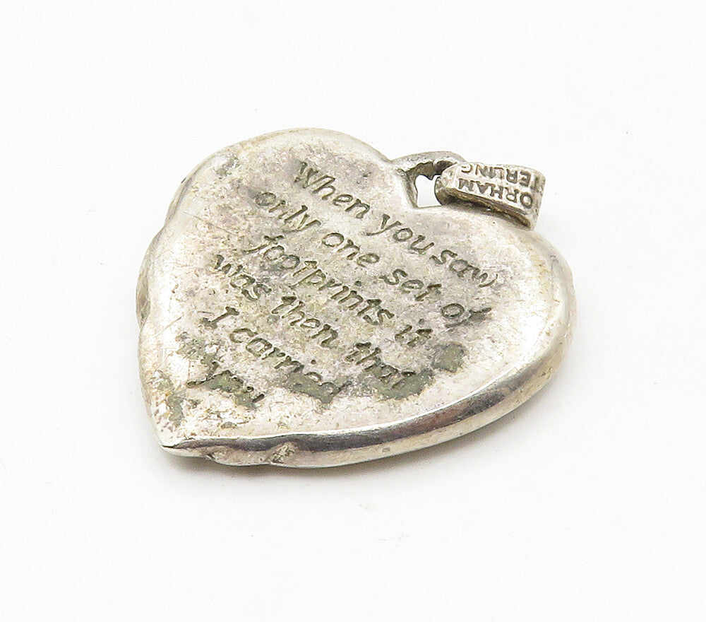 GORHAM 925 Silver  Vintage Two Tone Heart Footprints Quote Pendant  PT12833