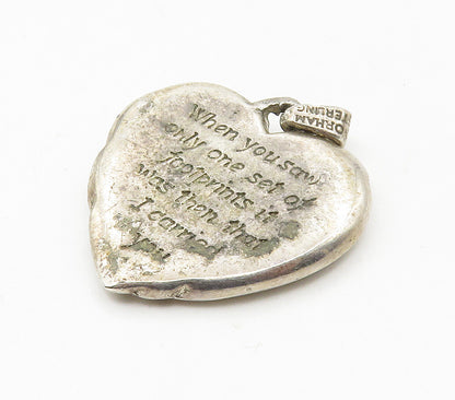 GORHAM 925 Silver  Vintage Two Tone Heart Footprints Quote Pendant  PT12833