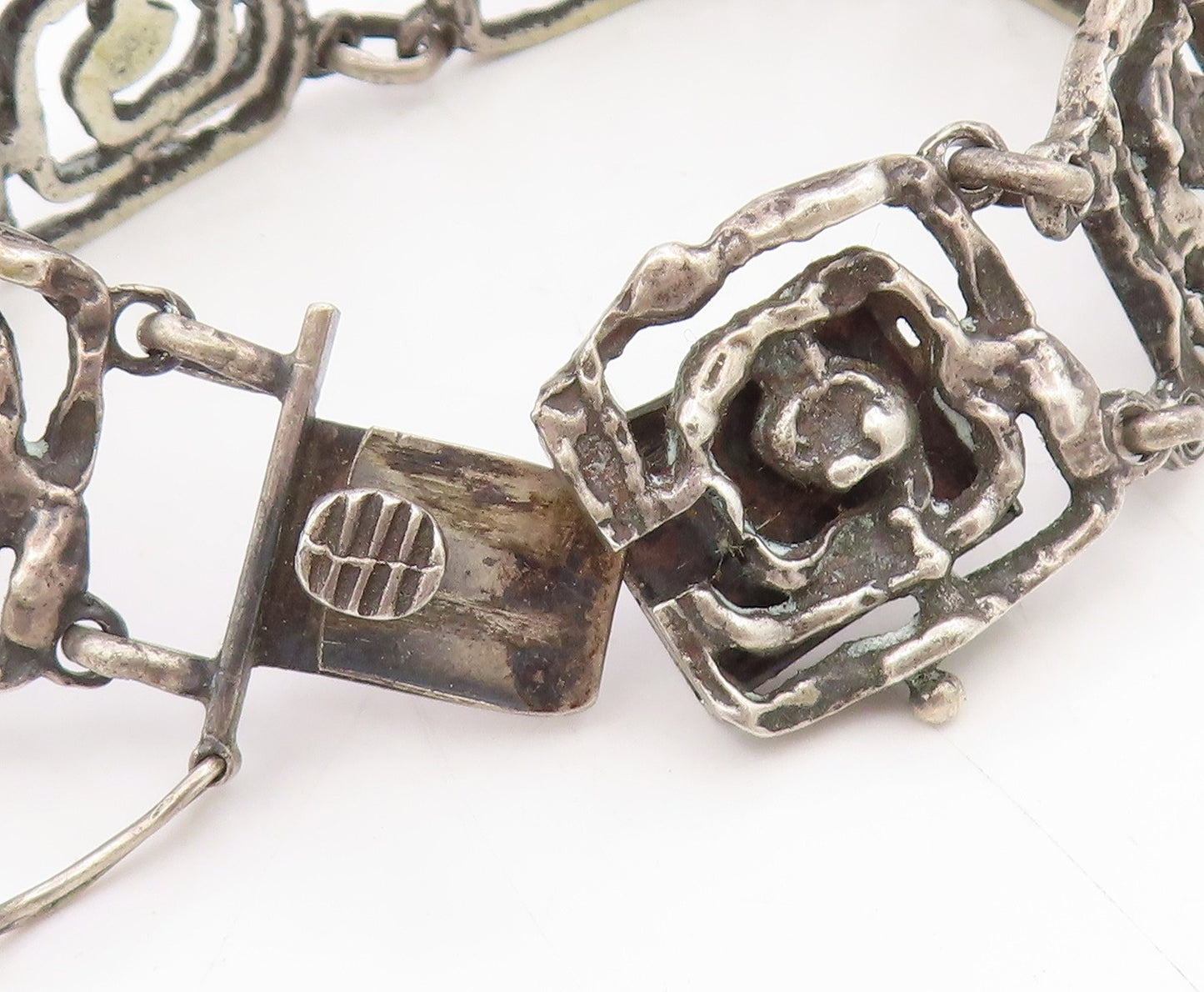 925 Sterling Silver Vintage Bracelet EUROPE Brutalist Design Panel Link  BT11737