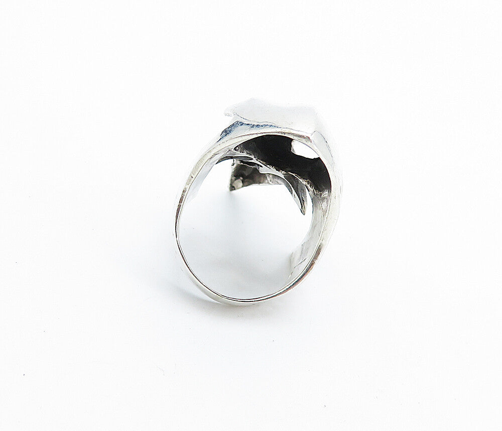 925 Sterling Silver  Vintage Shiny Bird's Head Motif Band Ring Sz 7.5  RG7475