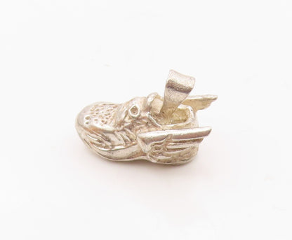 925 Sterling Silver  Vintage Shiny Winged Sneaker Shoe Pendant  PT15215