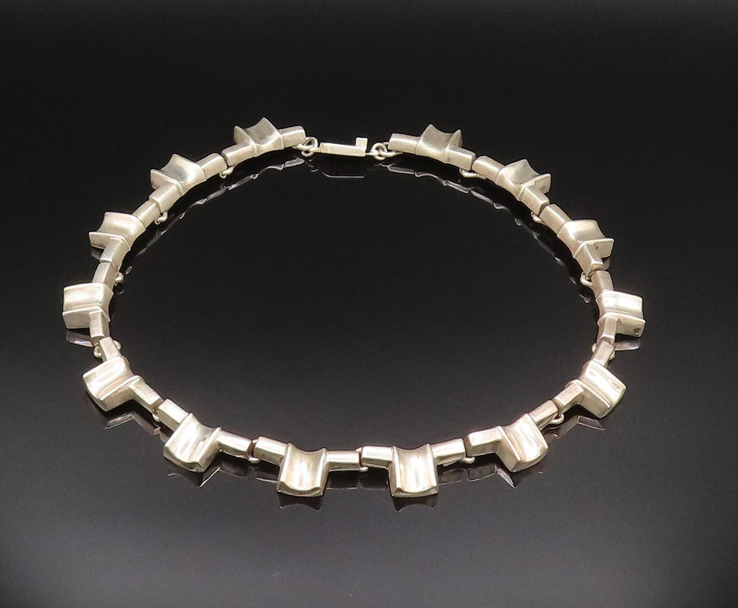 ALICIA MEXICO 925 Sterling Silver Vintage Heavy Concave Link Necklace  NE3928