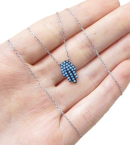 925 Sterling Silver  Turquoise Hamsa Chain Necklace  PT1324