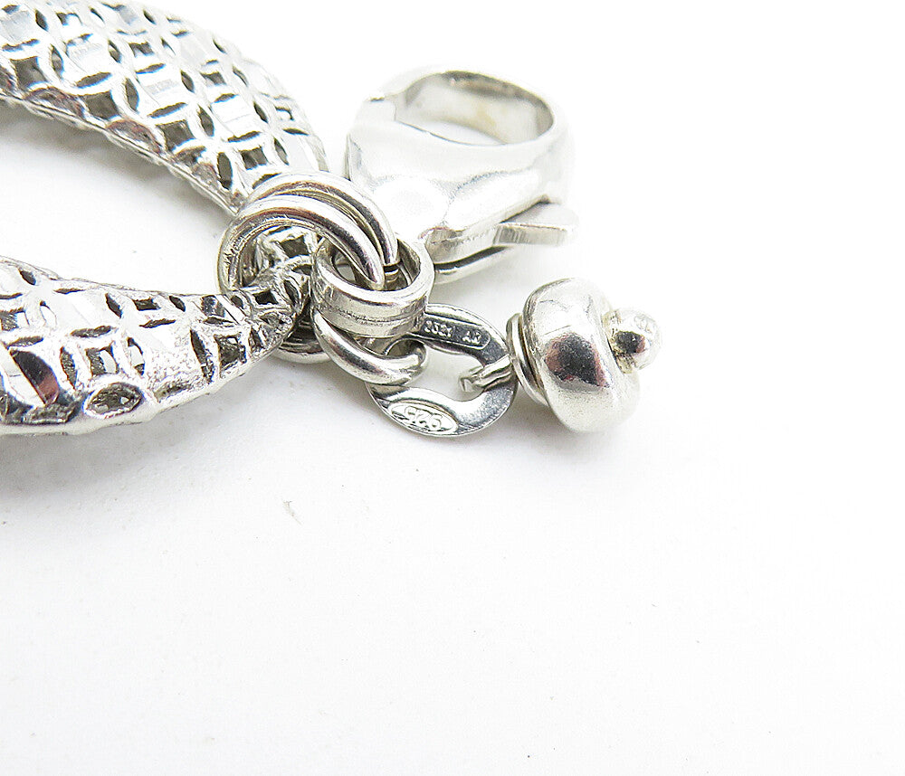 925 Sterling Silver  Vintage Shiny Cutout Oval Link Chain Bracelet  BT2536