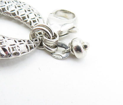 925 Sterling Silver  Vintage Shiny Cutout Oval Link Chain Bracelet  BT2536