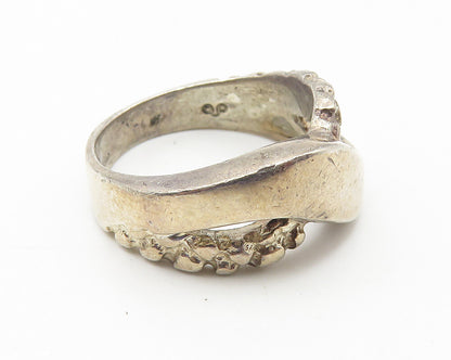 925 Sterling Silver  Vintage Dark Tone Chiseled Detail Band Ring Sz 6  RG10617