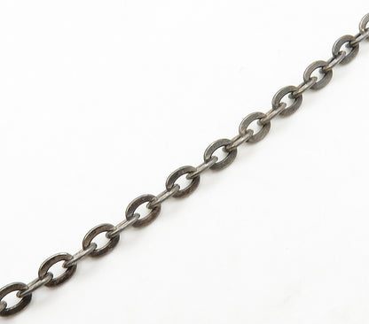 925 Sterling Silver  Vintage Amethyst Floral Dark Tone Chain Necklace  NE2625