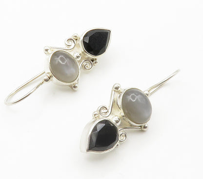 SAJEN 925 Silver  Vintage Black Hematite & Cat's Eye Dangle Earrings  EG7554
