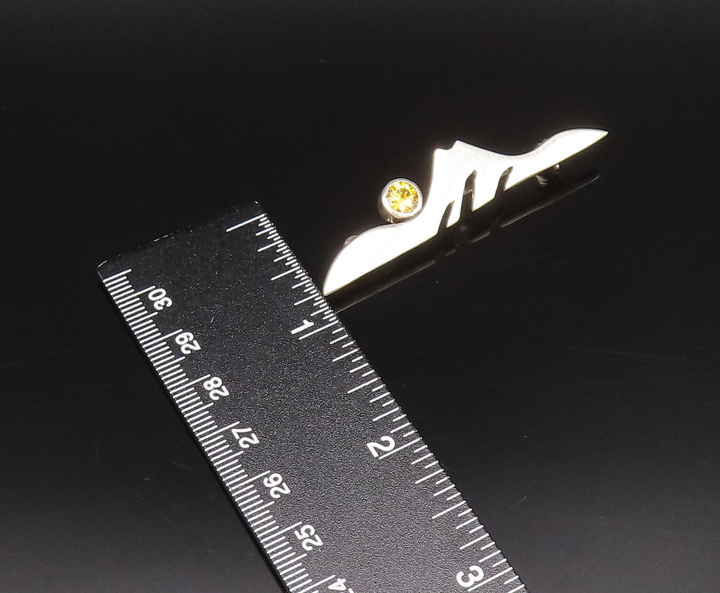 DESIGNER 925 Silver  Vintage Modernist Cubic Zirconia Brooch Pin  BP10071