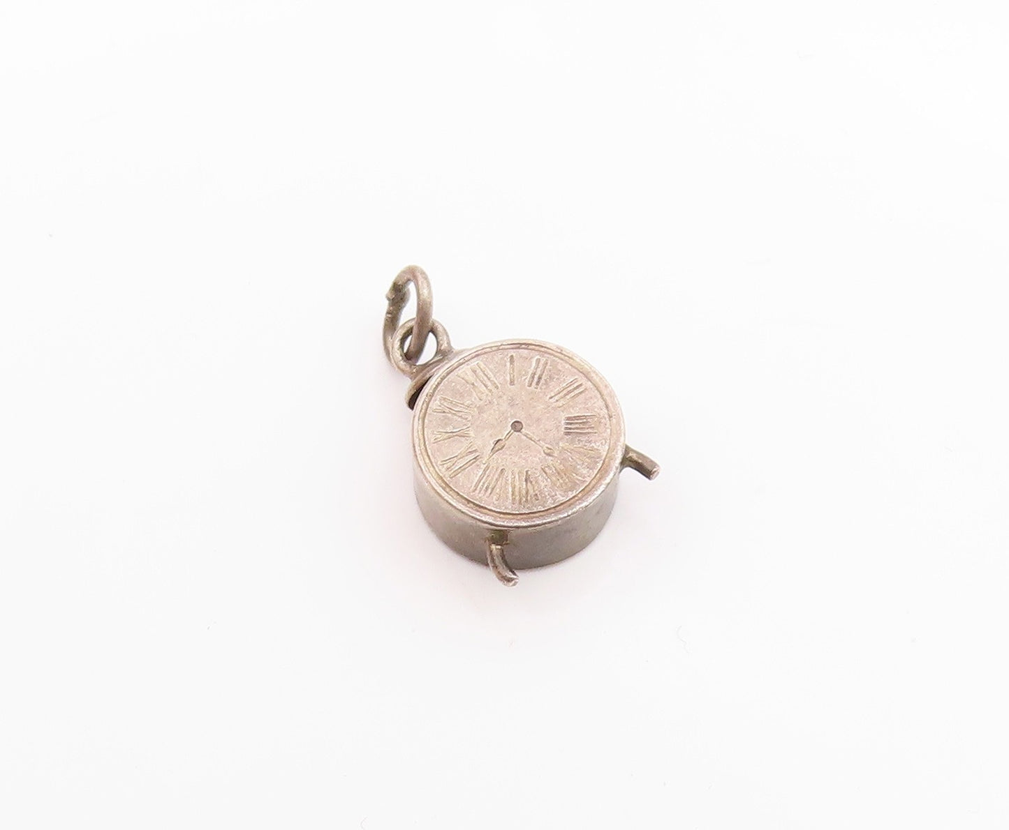 925 Sterling Silver Vintage Petite Dark Tone Alarm Clock Pendant  PT19362