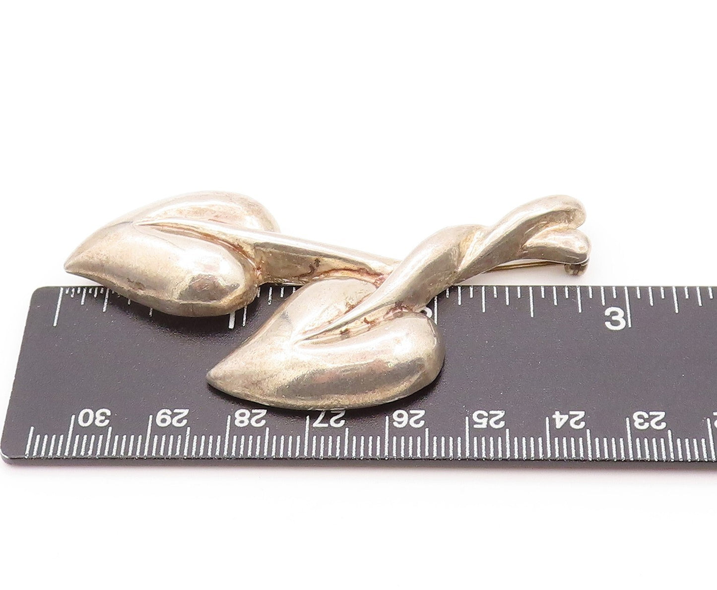 925 Sterling Silver Vintage Brooch Modernist Interwind Carved Leaves  BP11528