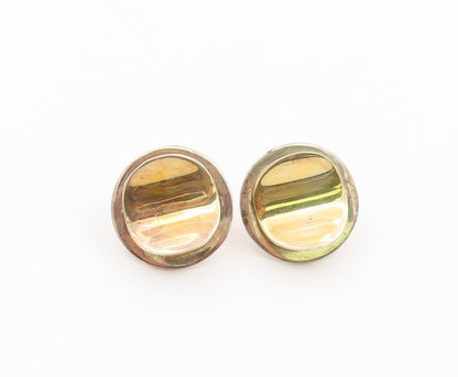 14k Gold & 925 Sterling Silver Vintage Earrings Geometric Disc Studs  EG14473