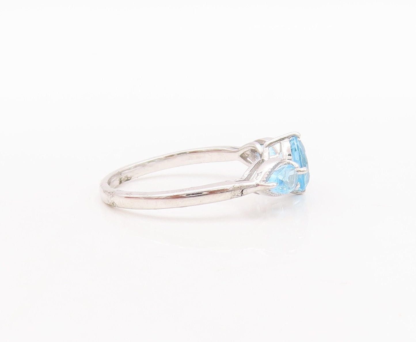 925 Sterling Silver Vintage Ring Round & Drop Cut Blue Topaz  Sz 7  RG29459